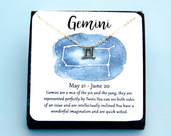Gold Gemini Zodiac Necklace: Dainty Celestial Astrology Pendant