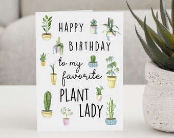 Plant Lady Birthday Card: Whimsical Houseplant Greeting Card