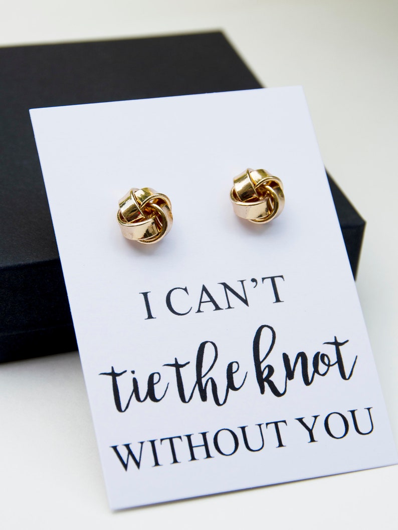 Personalized Tie the Knot Bridesmaid Earrings Proposal Gift, Custom Bridal Party Gift,Bridesmaid Proposal Gift,Custom Bridal Knot Earrings Gold +Card + Box