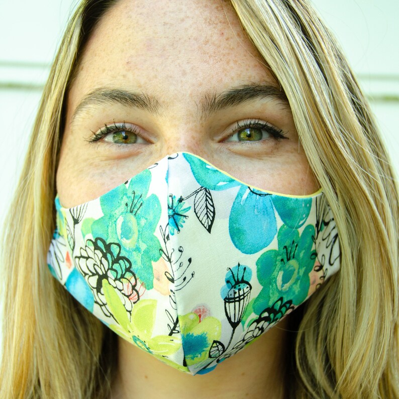 Blue Colorful Floral Washable Adult Face Mask Giftbreathable Etsy