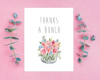 Thanks A Bunch Floral  Thank You Greeting Card Set, Gift for Friend,Easter Card,Floral Spring Card,Flower Card,Mother's Day Card Made in USA