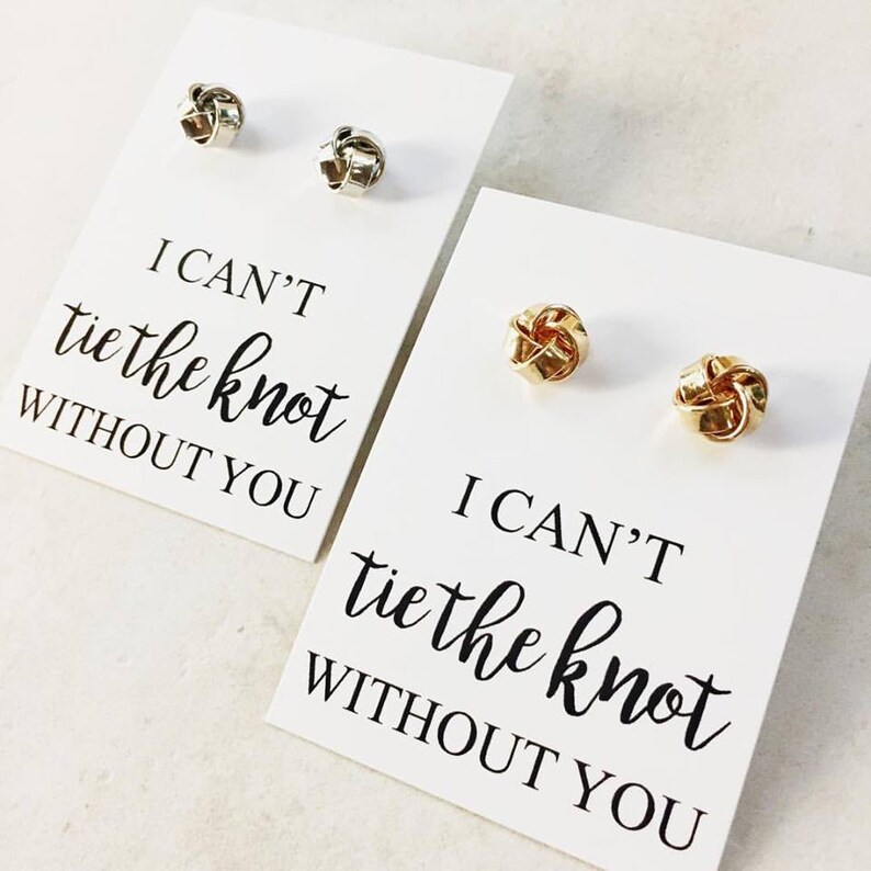 Personalized Tie the Knot Bridesmaid Earrings Proposal Gift, Custom Bridal Party Gift,Bridesmaid Proposal Gift,Custom Bridal Knot Earrings Gold Earrings + Card