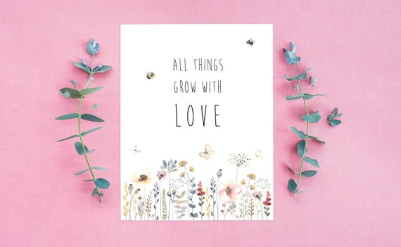 All Things Grow With Love Spring Greeting Card Set,Gift for Friend,Easter Card,Floral Spring Card,Flower Card,Mother's Day Card Made in USA