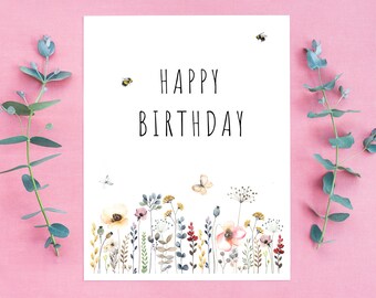 Wildflower Birthday Card: Botanical Floral Design