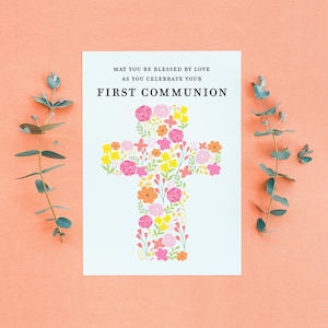 Catholic First Communion Greeting Card,Gift for Goddaughter,Gift for Godchild,Religious Cross, Christian Holy Communion, Catholic Cross Card
