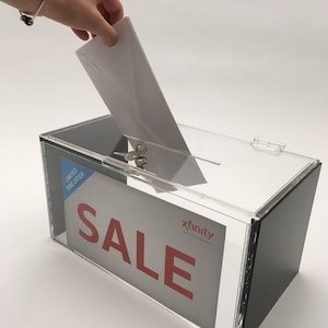 Large Acrylic Donation/ Ballot Box With Lock (Clear and Black Sign Holder)