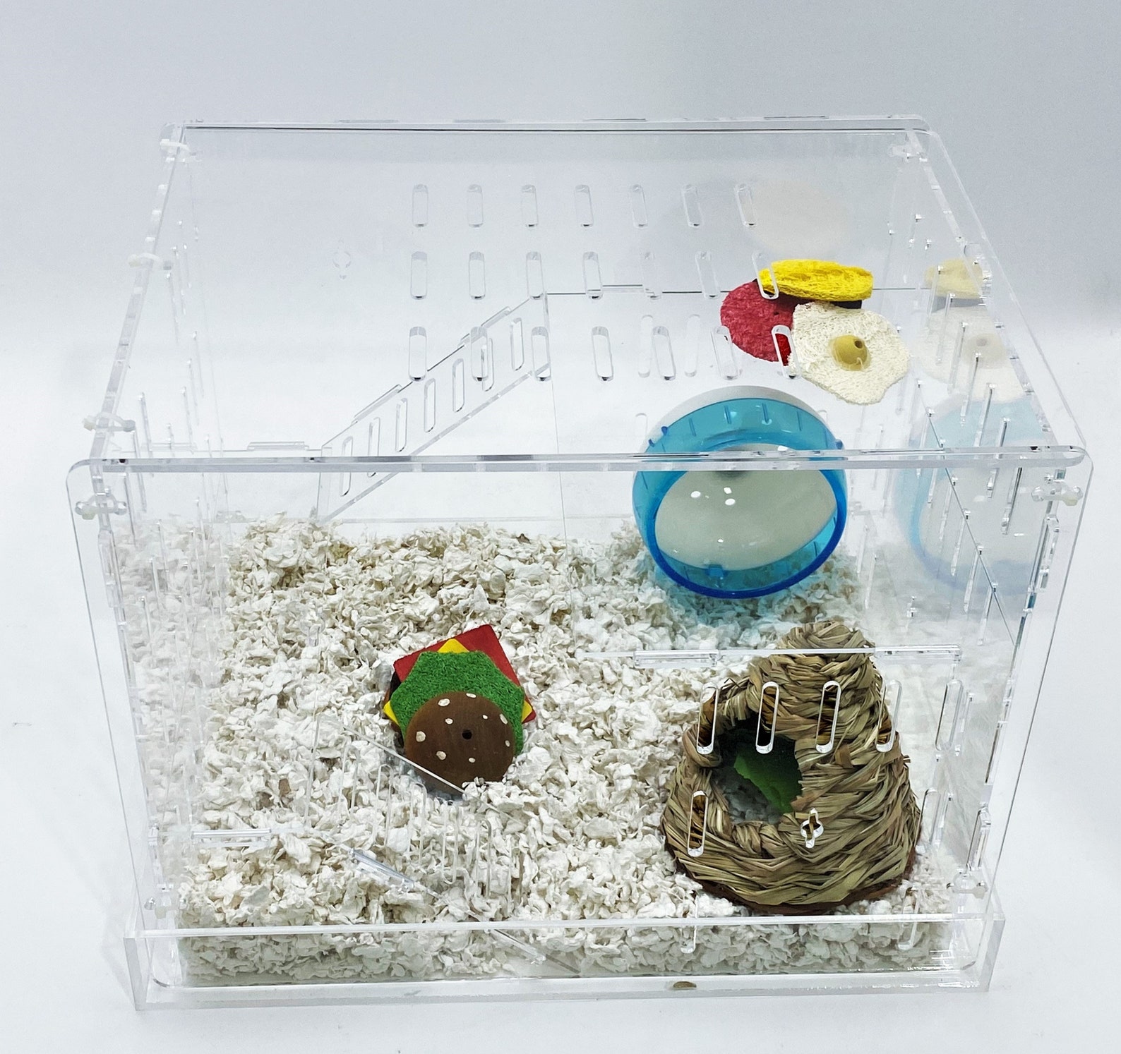 Curated visual reference: Large Clear And Fluorescent Pink Acrylic Hamster Cage W White Photo Inspiration