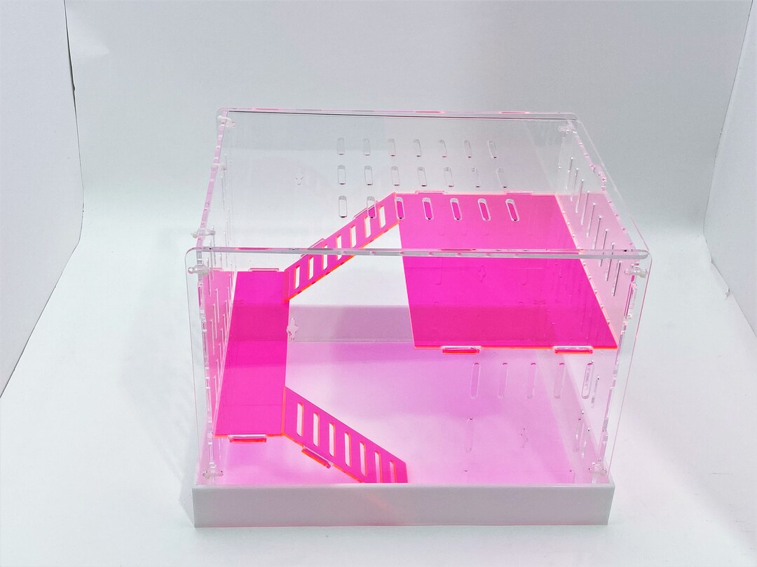 Extra Large Clear and Fluorescent Pink Acrylic Hamster Cage W