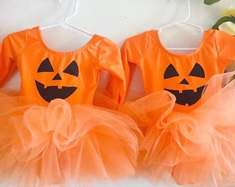 Jack O Lantern Tutu Leotard Bodysuit Baby Girls Halloween Costume Tulle Neon Orange Pumpkin Dress Gift
