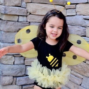 Bumblebee Tutu Leotard or Bodysuit Baby Girls Tulle Bee Dress Bee-Day Girl Costume Outfit with Wings
