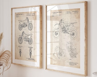 Dirt Bike Set Of 2 Patent Prints, Scrambler Art, Motocross Gifts, Biking Posters, Garage Wall Art, Boys Room Decor