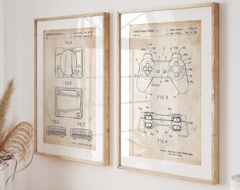 Video Game Set Of 2 Patent Prints, Gaming Wall Art, Gamer Decor, Bedroom Posters, Dorm Decor, Retro Console Artwork