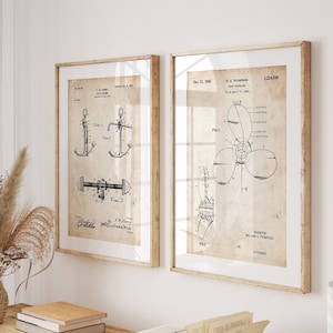 Nautical Set Of 2 Patent Prints, Nautical Decor, Boat Wall Art, Sailboat Posters, Sailor Gift, Beach House Artwork, Sailing Print