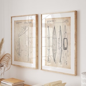 Kayak 2er Set Patentdrucke, Kanu Geschenk, Strandhaus Dekor, Haus am See Wandkunst, Segeln Drucke, Nautisches Poster, Clubhaus Kunstwerk