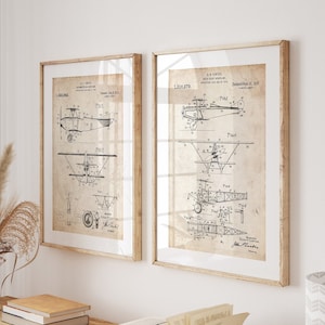 Set di 2 stampe di Glenn Curtiss, aeroplano, brevetti, arte murale sull&#39;aviazione, poster di aerei, regalo per l&#39;aeronautica, regali per piloti