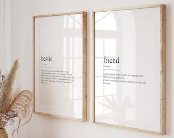 Juego de 2 láminas con definiciones de "Mejores Amigas", regalo para mejores amigas, lámina para mejores amigas, póster para amigas, regalo para él o ella, decoración de pared para dormitorio, regalo de despedida