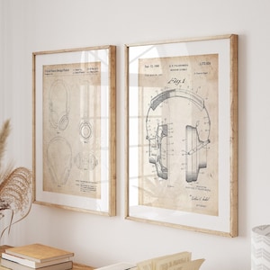 Headphones Set Of 2 Patent Prints, Music Studio Decor, Producer Gift, Office Wall Art, Bedroom Posters, Musician Room Art, Game Room Prints