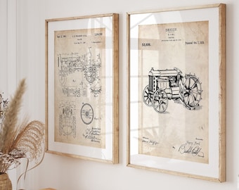 Tractor Set Of 2 Patent Prints, Farming Prints, Farm House Decor, Gift For Farmer, Office Wall Art, Vintage Posters