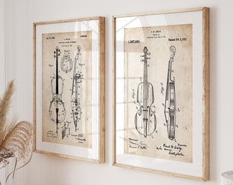 String Instrument Set Of 2 Patent Prints, Music Room Decor, Studio Wall Art, Bedroom Poster, Musician Gift, Violin Cello Artwork