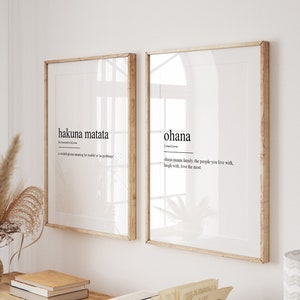 Kids Room Set Of 2 Definition Prints, Ohana Print, Hakuna Matata Poster, Girls Room Art, Boys Room Decor, Playroom Artwork