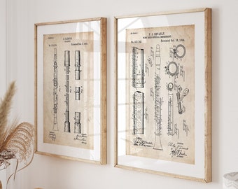 Clarinet Set Of 2 Patent Prints, Music Room Decor, Studio Wall Art, Bedroom Poster, Musician Gift, Teacher Gift, Instrument Artwork