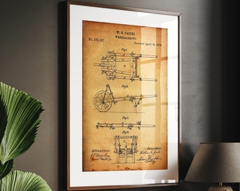 Wheelbarrow 1876 Patent Print Wall Art Poster Nautical Blueprint Gifts