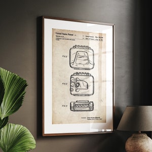 Retro cassettespelerprototype 1989 patentprint, muziekkamer muurkunst slaapkamer poster blauwdruk cadeaus