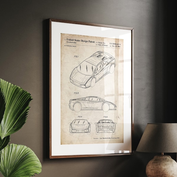 Lamborghini Gallardo 2004 Patent Print, Sports Car Poster, Garage Wall Art, Office Decor, Bedroom Print, Classic Car Gifts, Man Cave Art