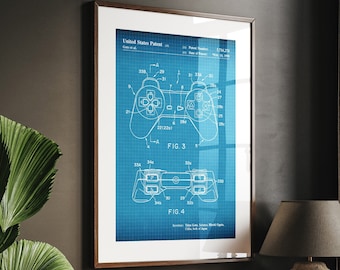 PS Controller 1998 Patent Print, Gaming Wall Art, Gamer Decor, Bedroom Posters, Dorm Decor, Retro Console Artwork