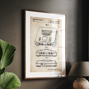 N64 Patent Print, Wall Art Poster Blueprint Gamer Gifts