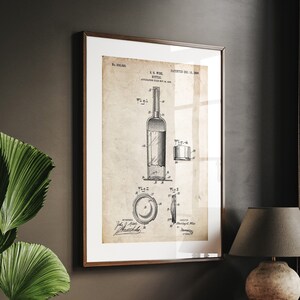 Wine Bottle 1906 Patent Print Wall Art Pub Blueprint Poster Gifts