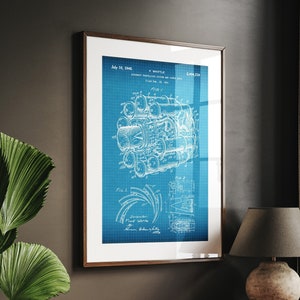 Patenttryck för jetmotor 1946, väggkonst för flyg, flygplansaffisch, present till flygvapnet, pilotpresenter, flygplanskonst, kontorsinredning, ingenjörstryck