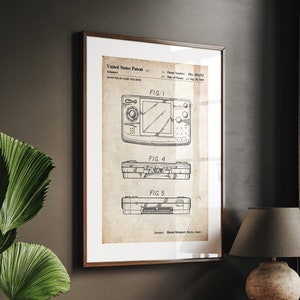 Impresión de patente de consola de juegos de bolsillo de 1999, arte mural de videojuegos, decoración gamer, pósteres para dormitorio, decoración de dormitorio, ilustraciones de consola retro