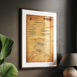 Impresión de patente de consola de juegos de 1990, arte mural de videojuegos, decoración gamer, pósteres para dormitorio, decoración de dormitorio, ilustraciones de consola retro