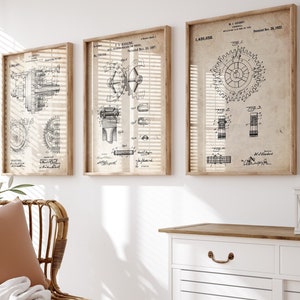Zahnrad Zahnrad 3er Set Patent Druck, Zahnrad Druck, Büro Dekor, Haus Büro Wandkunst, Technik Poster, Geschenk Techniker, Erfindungs Kunst