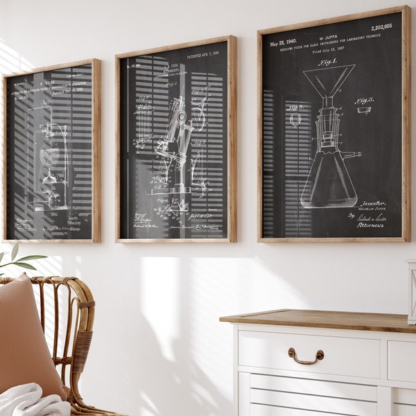 Science Set Of 3 Patent Prints, Office Decor, Home Office Wall Art, Science Student Dorm Poster, Scientist Gift, Invention Art