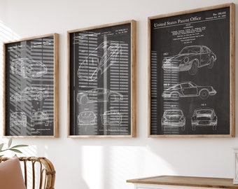 Ultimatives Sportwagen-Set mit 3 Patentdrucken, Ferrari, Lamborghini, Porsche, Wandkunst, Garagendekor, Schlafzimmerdruck, klassische Sportwagenkunst