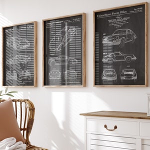 Ultimate Sports Cars Set Of 3 Patent Prints, Ferrari, Lamborghini, Porsche Wall Art, Garage Decor, Bedroom Print, Classic Sports Car Artwork