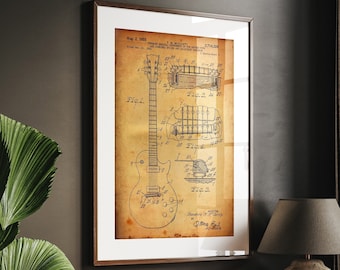 Les Paul 1955 Guitar Patent Print, Guitarist Gifts, Music Room Decor, Studio Wall Art, Bedroom Posters, Present For Musician