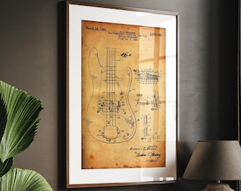Precision Bass Guitar 1961 Patent Print, Guitarist Gifts, Music Room Decor, Studio Wall Art, Bedroom Posters, Present For Musician