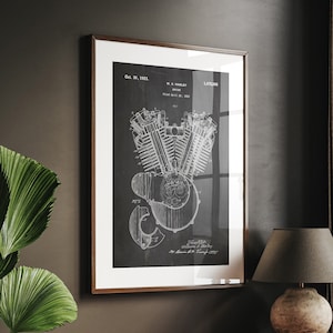 Silnik motocyklowy 1923 Patent Print, Motocykl Wall Art, Prezent dla motocyklisty, Plakat motocyklowy, Dekoracja garażu, Grafika jaskini człowieka, Wydruk do sypialni