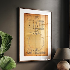 Snare Drum 1939 Patent Print, Music Room Decor, Studio Wall Art, Bedroom Poster, Drummer Gift, Player Gift, Drums Artwork