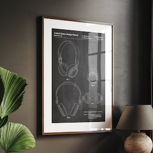 Headphones 2014 Patent Print Wall Art Poster Music Blueprint Gifts