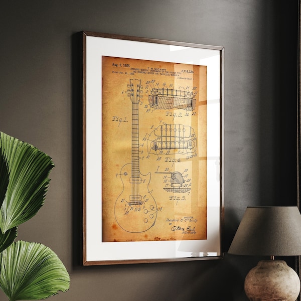 Gibson Les Paul 1955 Guitar Patent Print, Guitarist Gifts, Music Room Decor, Studio Wall Art, Bedroom Posters, Present For Musician