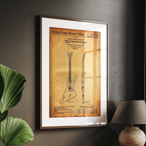 Explorer Guitar 1958 Patent Print, Guitarist Gifts, Music Room Decor, Studio Wall Art, Bedroom Posters, Present For Musician