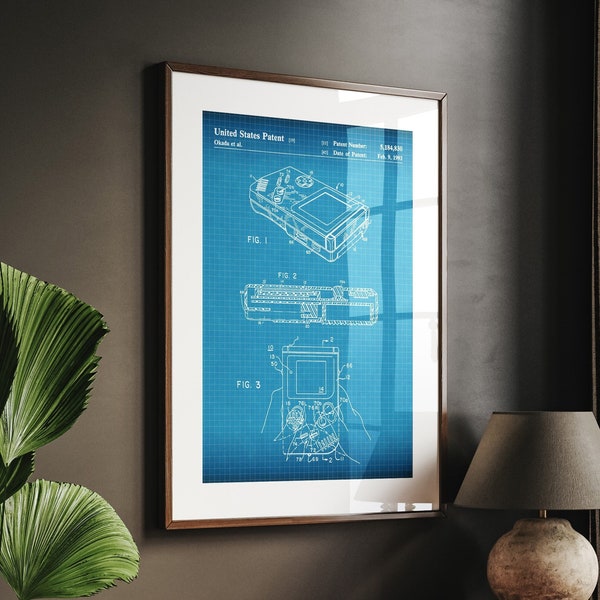 Game Boy 1993 Patent Print, Gaming Wall Art, Gamer Decor, Bedroom Posters, Dorm Decor, Retro Console Artwork