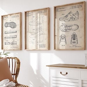 Sneakers Set Of 3 Patent Prints, Boys Room Wall Art, Sneakers Poster, Trainers Print, Sports Decor, Bedroom Artwork, Retro Art