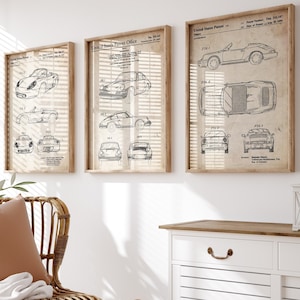 Sports Car Set Of 3 Patent Prints, Sports Car Poster, Garage Wall Art, Office Decor, Bedroom Print, Classic Car Gifts, Man Cave Art
