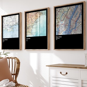 Custom City Map Set Of 3 Prints, Custom Travel Decor Gift, Personalized City Map Poster, Country Map Decor, Customised Travel Artwork
