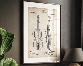 Violin 1921 Patent Print, Music Room Decor, Studio Wall Art, Bedroom Poster, Musician Gift, Teacher Present, Instrument Artwork